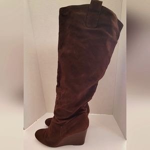 Knee High Suede Leather Slouchy Wedge Boots